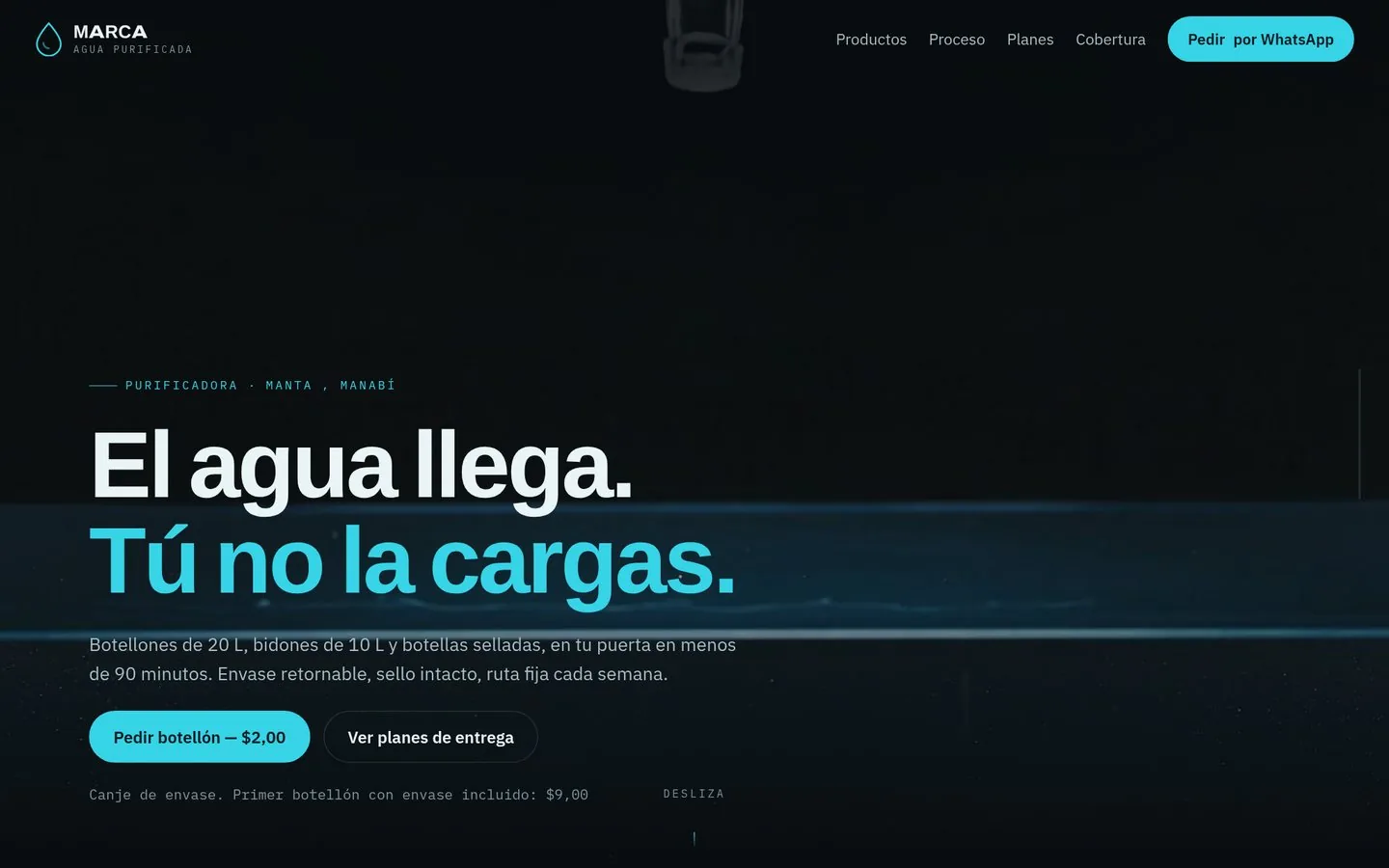 Captura da página Agua Cristalina, para purificadoras e entrega de água
